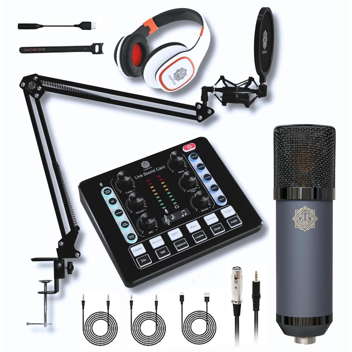 DIGIMORE Professional Condenser Microphone Kit with Audio Interface for Podcasting Live Streaming Singing PC Mobile YouTube (D-410/400)