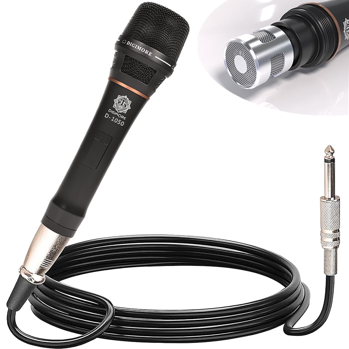 DIGIMORE Professional XLR Dynamic Microphone | Cardioid Pickup | Anti-Shock Metal Capsule | 20ft XLR Cable & Mic Holder | Ideal for Singing, Karaoke, Recording, DJ & Live Performances (D-1050)