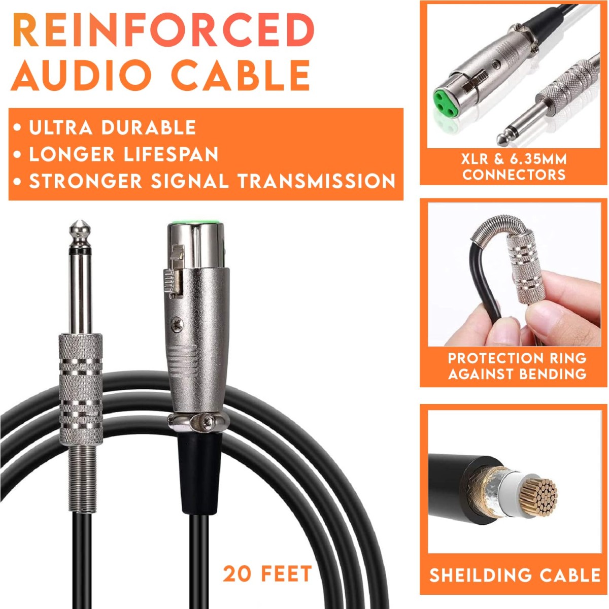 DIGIMORE Professional XLR Dynamic Microphone | Cardioid Pickup | Anti-Shock Metal Capsule | 20ft XLR Cable & Mic Holder | Ideal for Singing, Karaoke, Recording, DJ & Live Performances (D-1050)