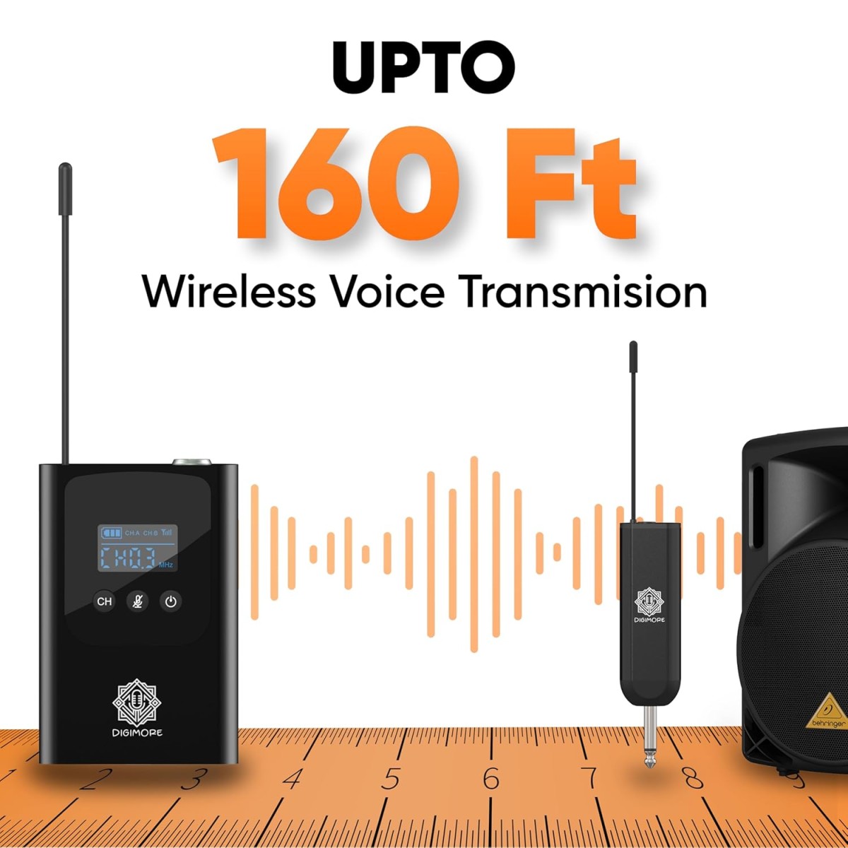 DIGIMORE Wireless Headset Mic | 3-Pin Mini XLR Mic | 12Hrs Battery | 160Ft Range | Type-C | 2400MHz Frequency | Heavy Metal & Glass Body | Ideal for Fitness, Churches, Classrooms (D-345S)