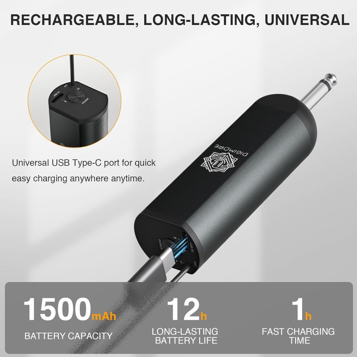 DIGIMORE Wireless Headset Mic | 3-Pin Mini XLR Mic | 12Hrs Battery | 160Ft Range | Type-C | 2400MHz Frequency | Heavy Metal & Glass Body | Ideal for Fitness, Churches, Classrooms (D-345S)