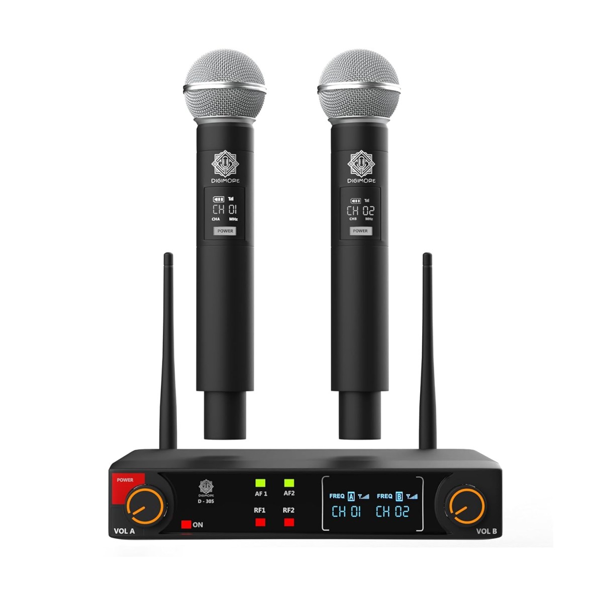 DIGIMORE Wireless Microphone System | 197ft Range | Balanced XLR Outs | 8Hrs Battery Life | Type-C Charging | 2400 MHz Frequency | Perfect for Churches, Singing, Karaoke & Live Shows (D-305 HH) DIGIMORE Wireless Microphone System | 197ft Range | Balanced XLR Outs | 8Hrs Battery Life | Type-C Charging | 2400 MHz Frequency | Perfect for Churches, Singing, Karaoke & Live Shows (D-305 HH)