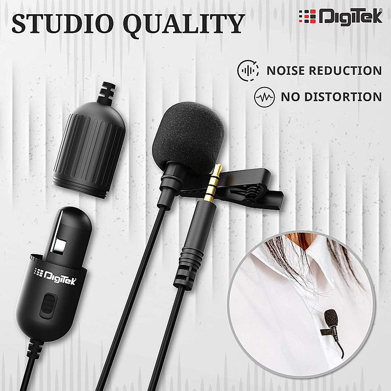 DIGITEK  (DM 01) Lavalier Condenser Microphone with Battery & 20ft Audio Cable for Smartphones 