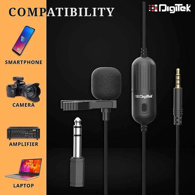 DIGITEK  (DM 01) Lavalier Condenser Microphone with Battery & 20ft Audio Cable for Smartphones 