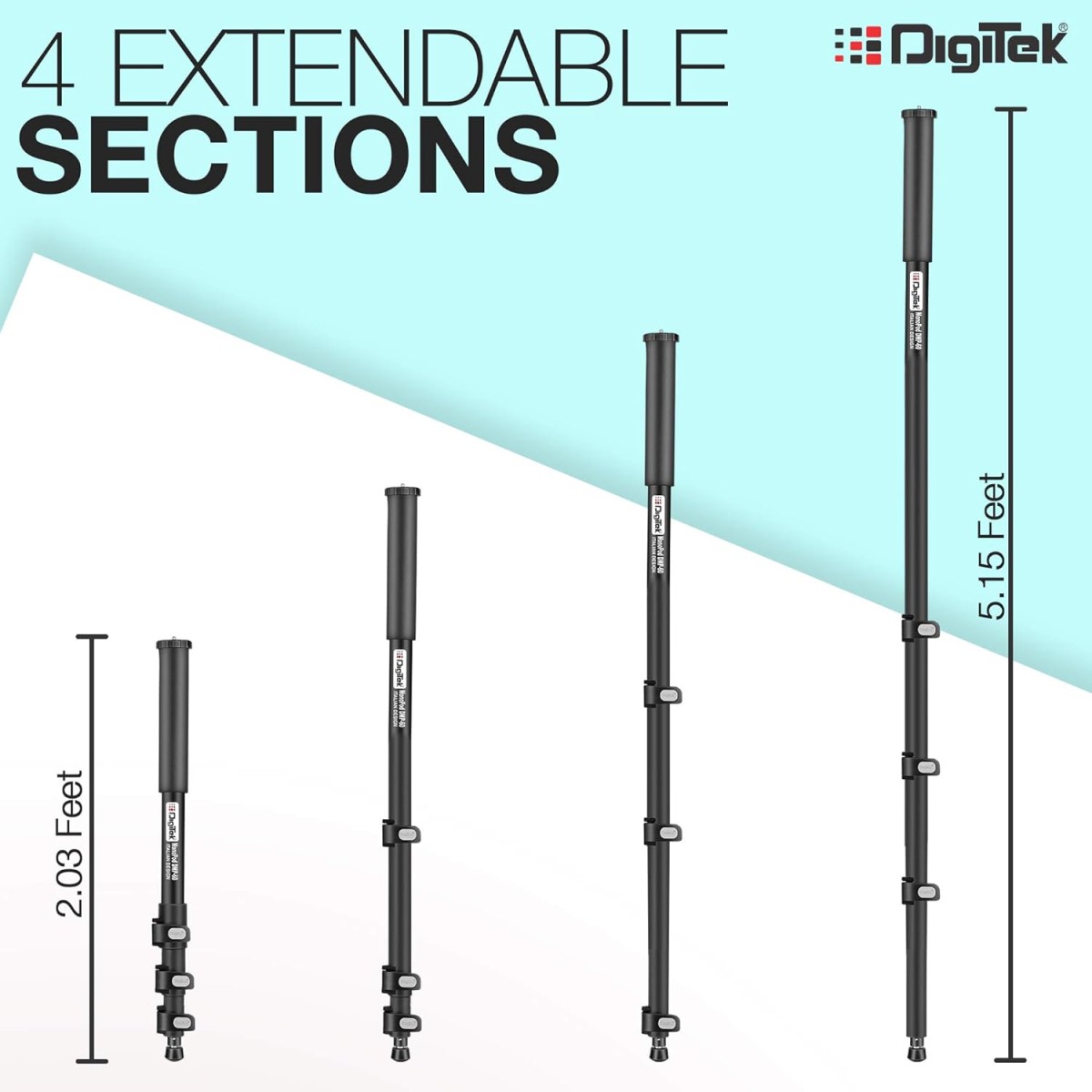 DIGITEK (DMP 60N) Professional Monopod with 4 Extendable Sections & Dual Mount Thread Adapter (1/4inch and 3/8inch), Load Upto: 5 kgs, Max. Operating Height: 157 CM (Black)
