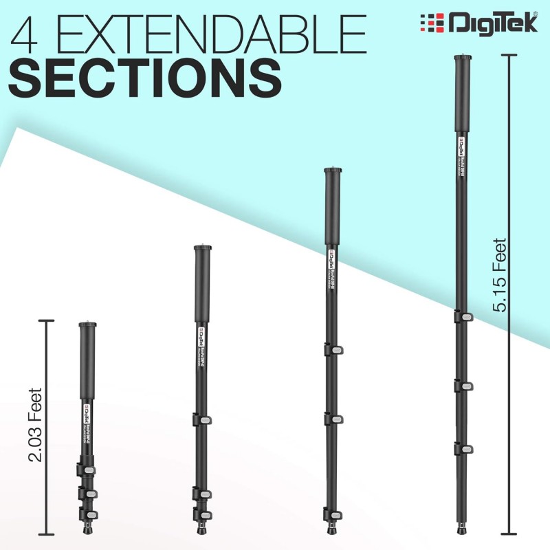 DIGITEK (DMP 60N) Professional Monopod with 4 Extendable Sections & Dual Mount Thread Adapter (1/4inch and 3/8inch), Load Upto: 5 kgs, Max. Operating Height: 157 CM (Black) DIGITEK (DMP 60N) Professional Monopod with 4 Extendable Sections & Dual Mount Thread Adapter (1/4inch and 3/8inch), Load Upto: 5 kgs, Max. Operating Height: 157 CM (Black)