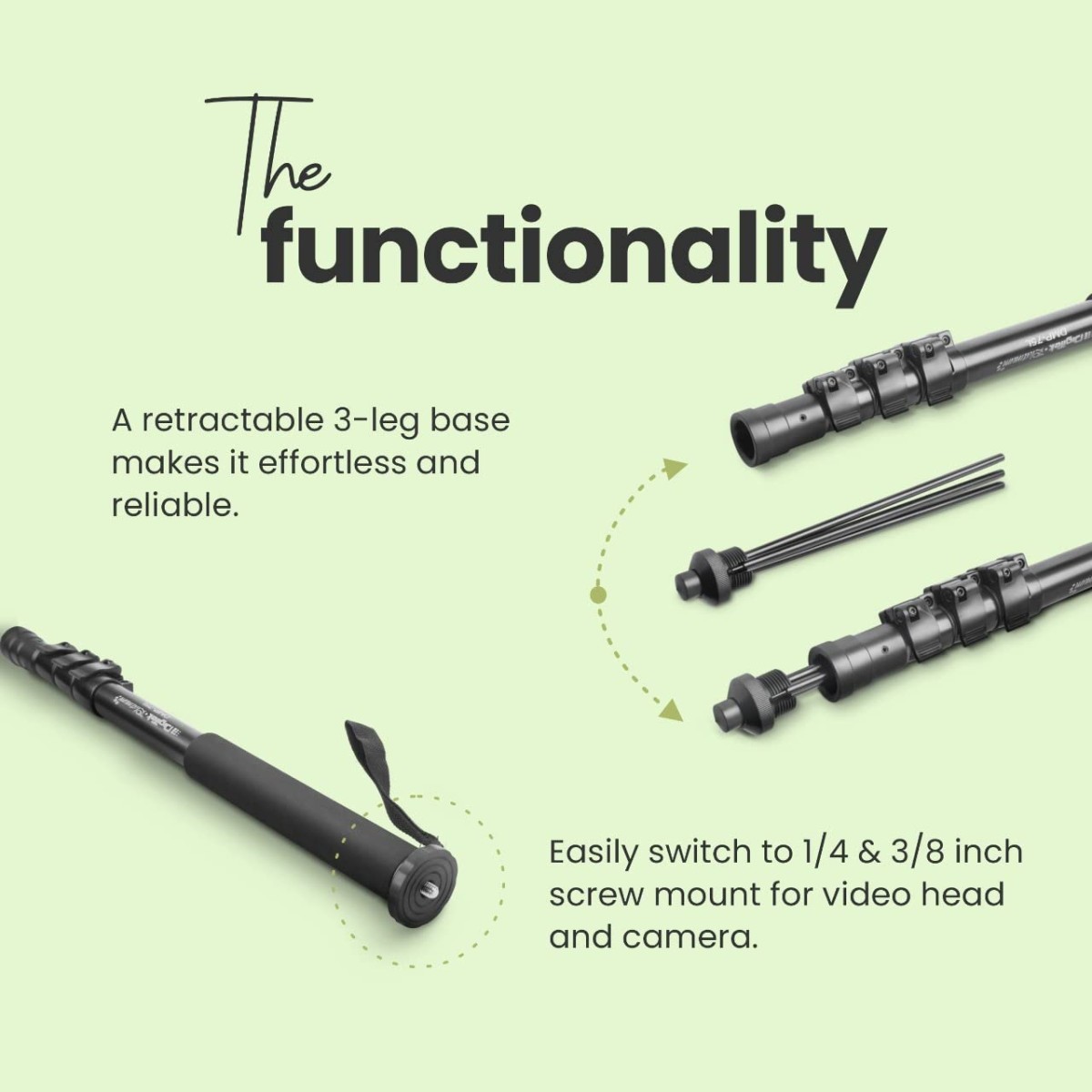 DIGITEK (DMP 60N) Professional Monopod with 4 Extendable Sections & Dual Mount Thread Adapter (1/4inch and 3/8inch), Load Upto: 5 kgs, Max. Operating Height: 157 CM (Black)