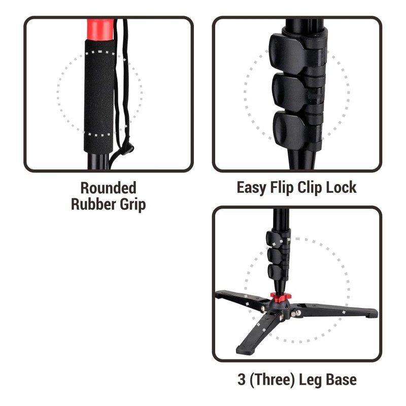 DIGITEK (DMP 60N) Professional Monopod with 4 Extendable Sections & Dual Mount Thread Adapter (1/4inch and 3/8inch), Load Upto: 5 kgs, Max. Operating Height: 157 CM (Black) DIGITEK (DMP 60N) Professional Monopod with 4 Extendable Sections & Dual Mount Thread Adapter (1/4inch and 3/8inch), Load Upto: 5 kgs, Max. Operating Height: 157 CM (Black)