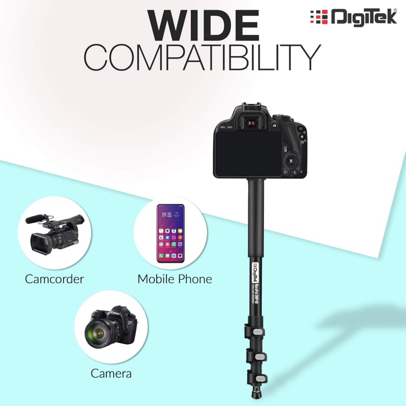DIGITEK (DMP 60N) Professional Monopod with 4 Extendable Sections & Dual Mount Thread Adapter (1/4inch and 3/8inch), Load Upto: 5 kgs, Max. Operating Height: 157 CM (Black) DIGITEK (DMP 60N) Professional Monopod with 4 Extendable Sections & Dual Mount Thread Adapter (1/4inch and 3/8inch), Load Upto: 5 kgs, Max. Operating Height: 157 CM (Black)
