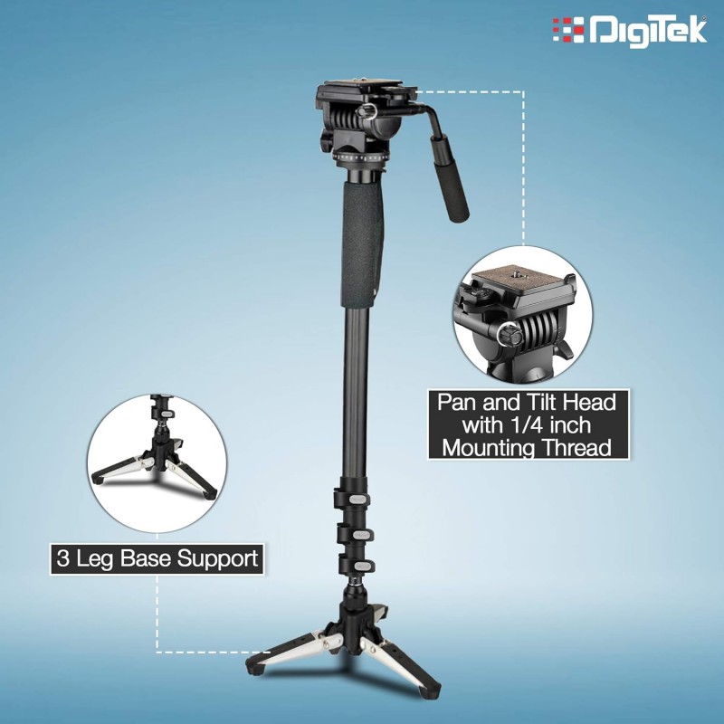 DIGITEK (DMP 60N) Professional Monopod with 4 Extendable Sections & Dual Mount Thread Adapter (1/4inch and 3/8inch), Load Upto: 5 kgs, Max. Operating Height: 157 CM (Black) DIGITEK (DMP 60N) Professional Monopod with 4 Extendable Sections & Dual Mount Thread Adapter (1/4inch and 3/8inch), Load Upto: 5 kgs, Max. Operating Height: 157 CM (Black)