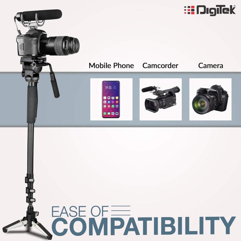 DIGITEK (DMP 60N) Professional Monopod with 4 Extendable Sections & Dual Mount Thread Adapter (1/4inch and 3/8inch), Load Upto: 5 kgs, Max. Operating Height: 157 CM (Black) DIGITEK (DMP 60N) Professional Monopod with 4 Extendable Sections & Dual Mount Thread Adapter (1/4inch and 3/8inch), Load Upto: 5 kgs, Max. Operating Height: 157 CM (Black)