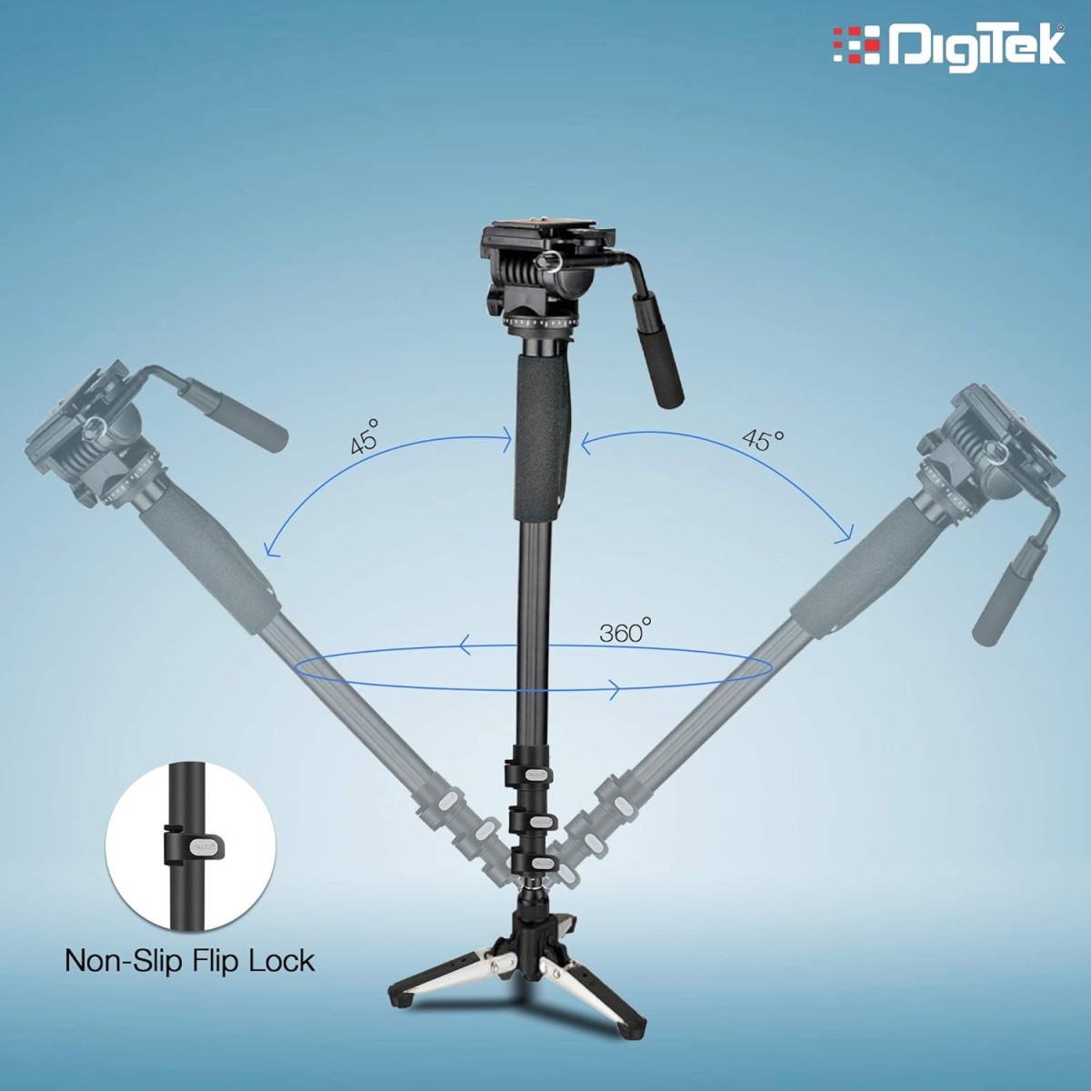 DIGITEK (DMP 60N) Professional Monopod with 4 Extendable Sections & Dual Mount Thread Adapter (1/4inch and 3/8inch), Load Upto: 5 kgs, Max. Operating Height: 157 CM (Black)