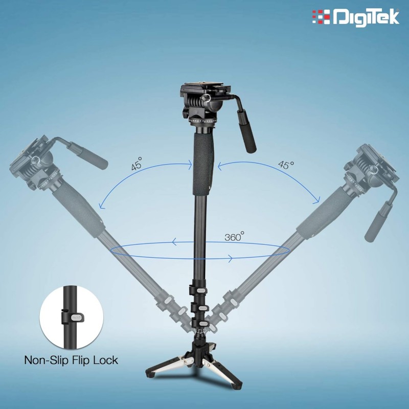DIGITEK (DMP 60N) Professional Monopod with 4 Extendable Sections & Dual Mount Thread Adapter (1/4inch and 3/8inch), Load Upto: 5 kgs, Max. Operating Height: 157 CM (Black) DIGITEK (DMP 60N) Professional Monopod with 4 Extendable Sections & Dual Mount Thread Adapter (1/4inch and 3/8inch), Load Upto: 5 kgs, Max. Operating Height: 157 CM (Black)