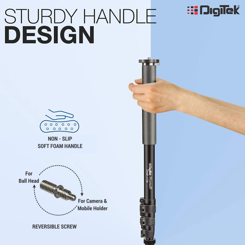 DIGITEK (DMP 60N) Professional Monopod with 4 Extendable Sections & Dual Mount Thread Adapter (1/4inch and 3/8inch), Load Upto: 5 kgs, Max. Operating Height: 157 CM (Black) DIGITEK (DMP 60N) Professional Monopod with 4 Extendable Sections & Dual Mount Thread Adapter (1/4inch and 3/8inch), Load Upto: 5 kgs, Max. Operating Height: 157 CM (Black)