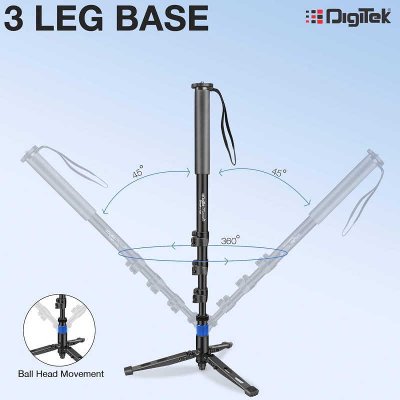 DIGITEK (DMP 60N) Professional Monopod with 4 Extendable Sections & Dual Mount Thread Adapter (1/4inch and 3/8inch), Load Upto: 5 kgs, Max. Operating Height: 157 CM (Black) DIGITEK (DMP 60N) Professional Monopod with 4 Extendable Sections & Dual Mount Thread Adapter (1/4inch and 3/8inch), Load Upto: 5 kgs, Max. Operating Height: 157 CM (Black)