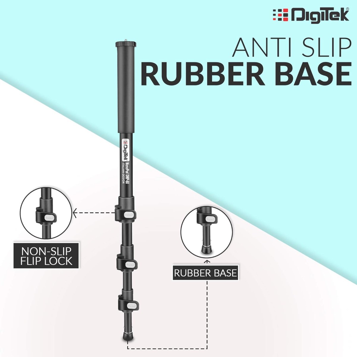 DIGITEK (DMP 60N) Professional Monopod with 4 Extendable Sections & Dual Mount Thread Adapter (1/4inch and 3/8inch), Load Upto: 5 kgs, Max. Operating Height: 157 CM (Black)