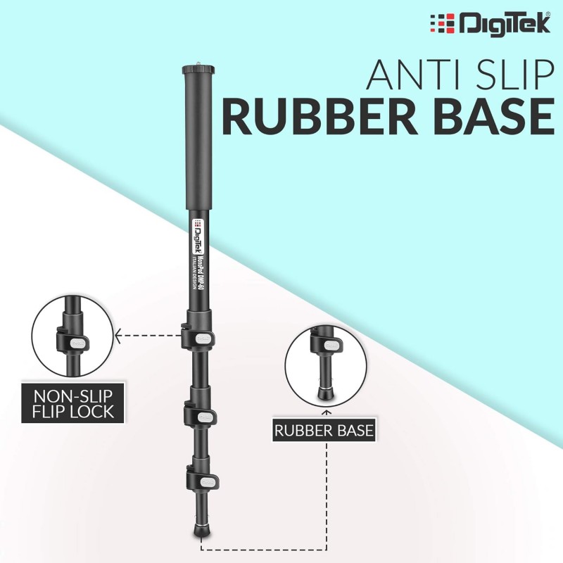 DIGITEK (DMP 60N) Professional Monopod with 4 Extendable Sections & Dual Mount Thread Adapter (1/4inch and 3/8inch), Load Upto: 5 kgs, Max. Operating Height: 157 CM (Black) DIGITEK (DMP 60N) Professional Monopod with 4 Extendable Sections & Dual Mount Thread Adapter (1/4inch and 3/8inch), Load Upto: 5 kgs, Max. Operating Height: 157 CM (Black)