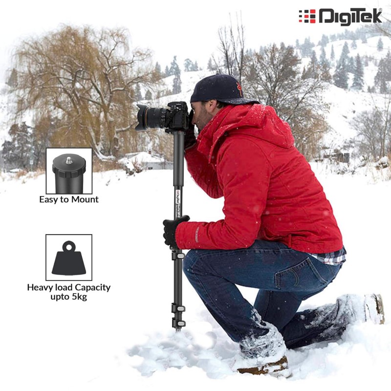 DIGITEK (DMP 60N) Professional Monopod with 4 Extendable Sections & Dual Mount Thread Adapter (1/4inch and 3/8inch), Load Upto: 5 kgs, Max. Operating Height: 157 CM (Black) DIGITEK (DMP 60N) Professional Monopod with 4 Extendable Sections & Dual Mount Thread Adapter (1/4inch and 3/8inch), Load Upto: 5 kgs, Max. Operating Height: 157 CM (Black)