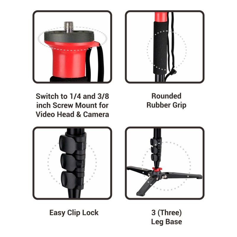 DIGITEK (DMP 60N) Professional Monopod with 4 Extendable Sections & Dual Mount Thread Adapter (1/4inch and 3/8inch), Load Upto: 5 kgs, Max. Operating Height: 157 CM (Black) DIGITEK (DMP 60N) Professional Monopod with 4 Extendable Sections & Dual Mount Thread Adapter (1/4inch and 3/8inch), Load Upto: 5 kgs, Max. Operating Height: 157 CM (Black)