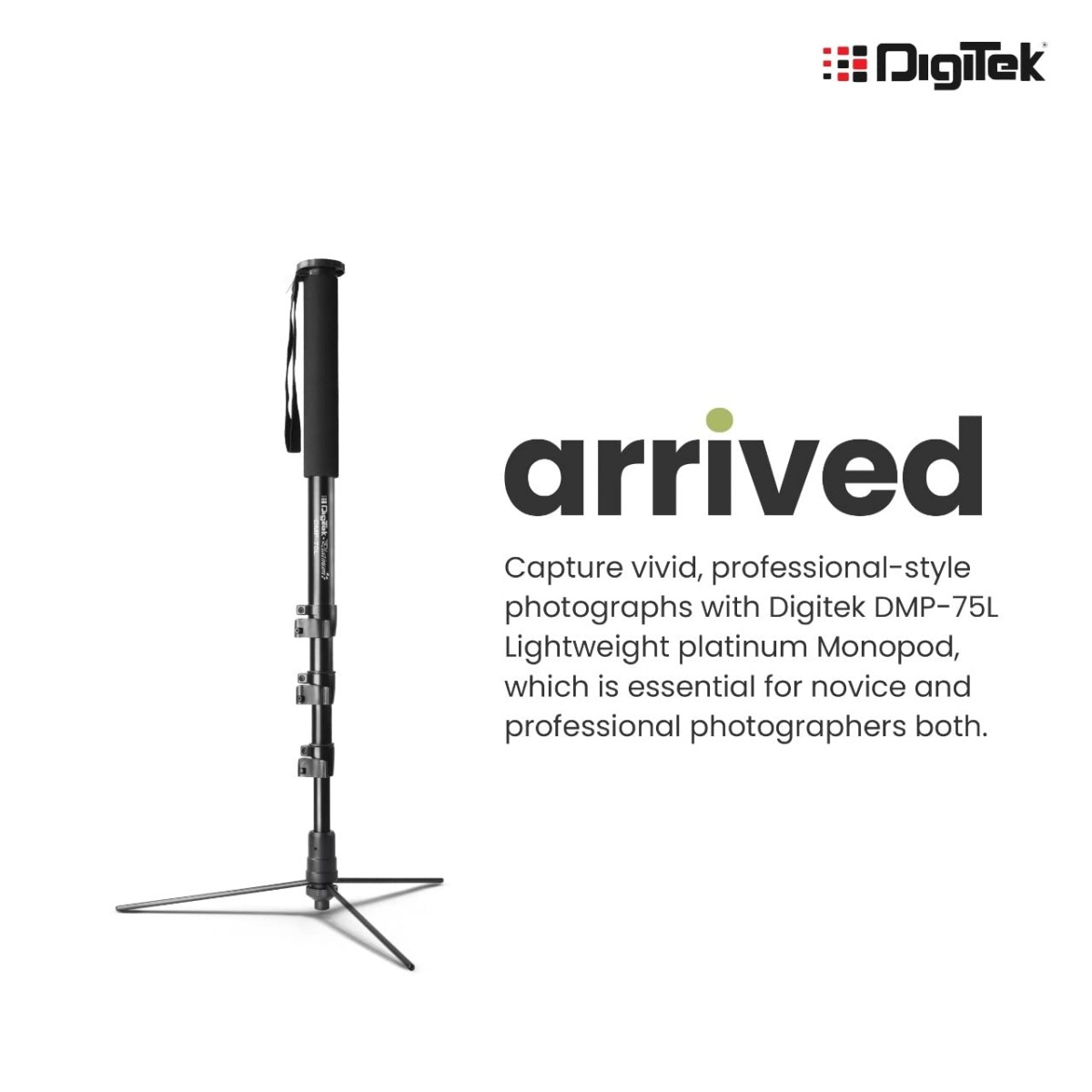 DIGITEK (DMP 60N) Professional Monopod with 4 Extendable Sections & Dual Mount Thread Adapter (1/4inch and 3/8inch), Load Upto: 5 kgs, Max. Operating Height: 157 CM (Black)