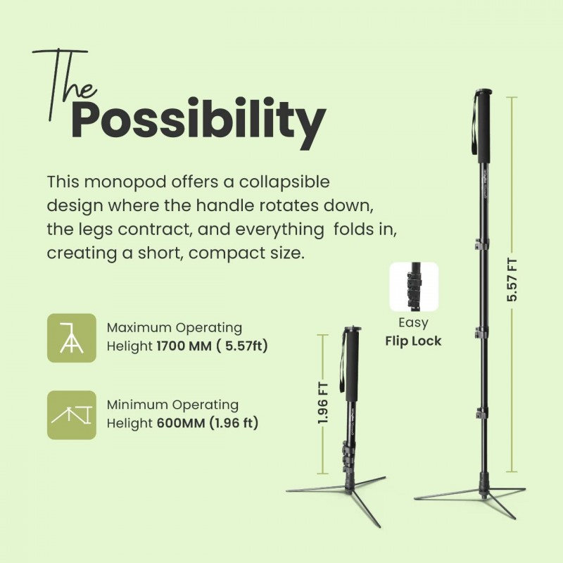 DIGITEK (DMP 60N) Professional Monopod with 4 Extendable Sections & Dual Mount Thread Adapter (1/4inch and 3/8inch), Load Upto: 5 kgs, Max. Operating Height: 157 CM (Black) DIGITEK (DMP 60N) Professional Monopod with 4 Extendable Sections & Dual Mount Thread Adapter (1/4inch and 3/8inch), Load Upto: 5 kgs, Max. Operating Height: 157 CM (Black)