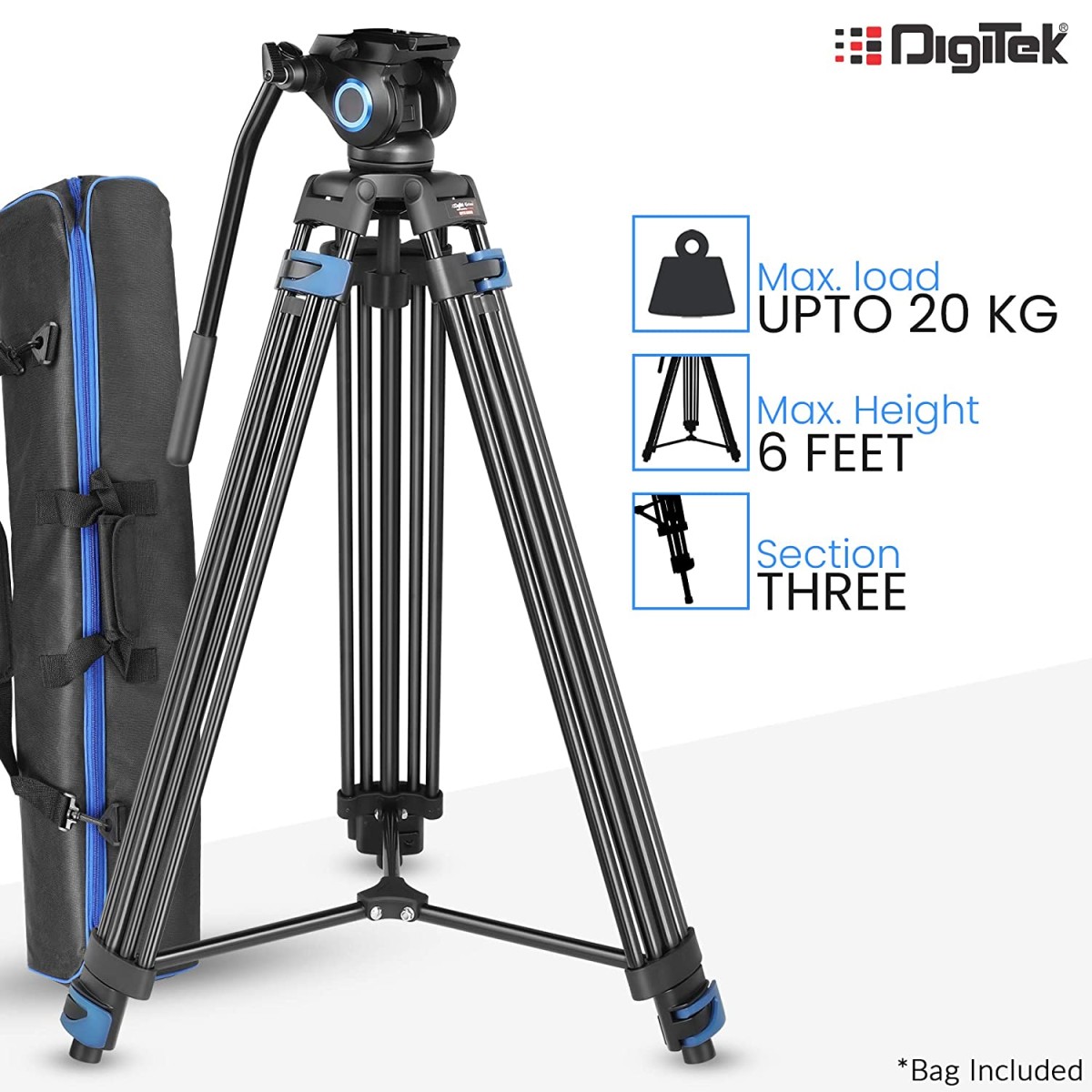 DIGITEK (DPTR 605 VD) (183 cm) 2 Way Adjustable Pan Head, for Digital Video Cameras, Height 6 Feet, Maximum Load Upto (Black)