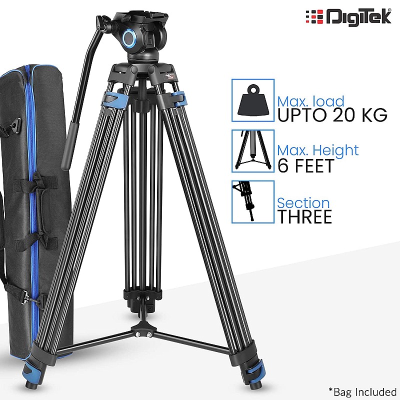 DIGITEK  (DPTR 605 VD) (183 cm) 2 Way Adjustable Pan Head, for Digital Video Cameras, Height 6 Feet, Maximum Load Upto (Black)