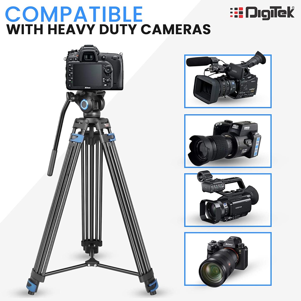 DIGITEK (DPTR 605 VD) (183 cm) 2 Way Adjustable Pan Head, for Digital Video Cameras, Height 6 Feet, Maximum Load Upto (Black)