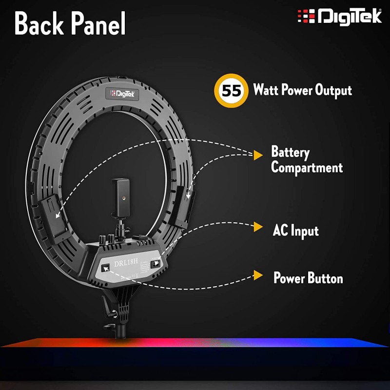 DIGITEK® (DRL 18RT C9) 18 Inch LED Ring Light with Remote Control & 250cm Stand - Smartphone Grip - AC Powered, USB Support - Adjustable Lighting Intensity - Photo, Video Shoots, Makeup, & Vlogging DIGITEK® (DRL 18RT C9) 18 Inch LED Ring Light with Remote Control & 250cm Stand - Smartphone Grip - AC Powered, USB Support - Adjustable Lighting Intensity - Photo, Video Shoots, Makeup, & Vlogging