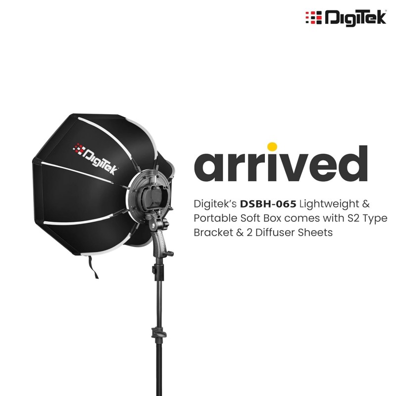 DIGITEK® (DSBH-065) Portable 65cm Octa Soft Box Kit with S2 Type Bracket, 2 White Diffuser, Silver Particle Baffle, Collapsible Nylon Cover, Carry Case, Compatible with Speedlights DIGITEK® (DSBH-065) Portable 65cm Octa Soft Box Kit with S2 Type Bracket, 2 White Diffuser, Silver Particle Baffle, Collapsible Nylon Cover, Carry Case, Compatible with Speedlights