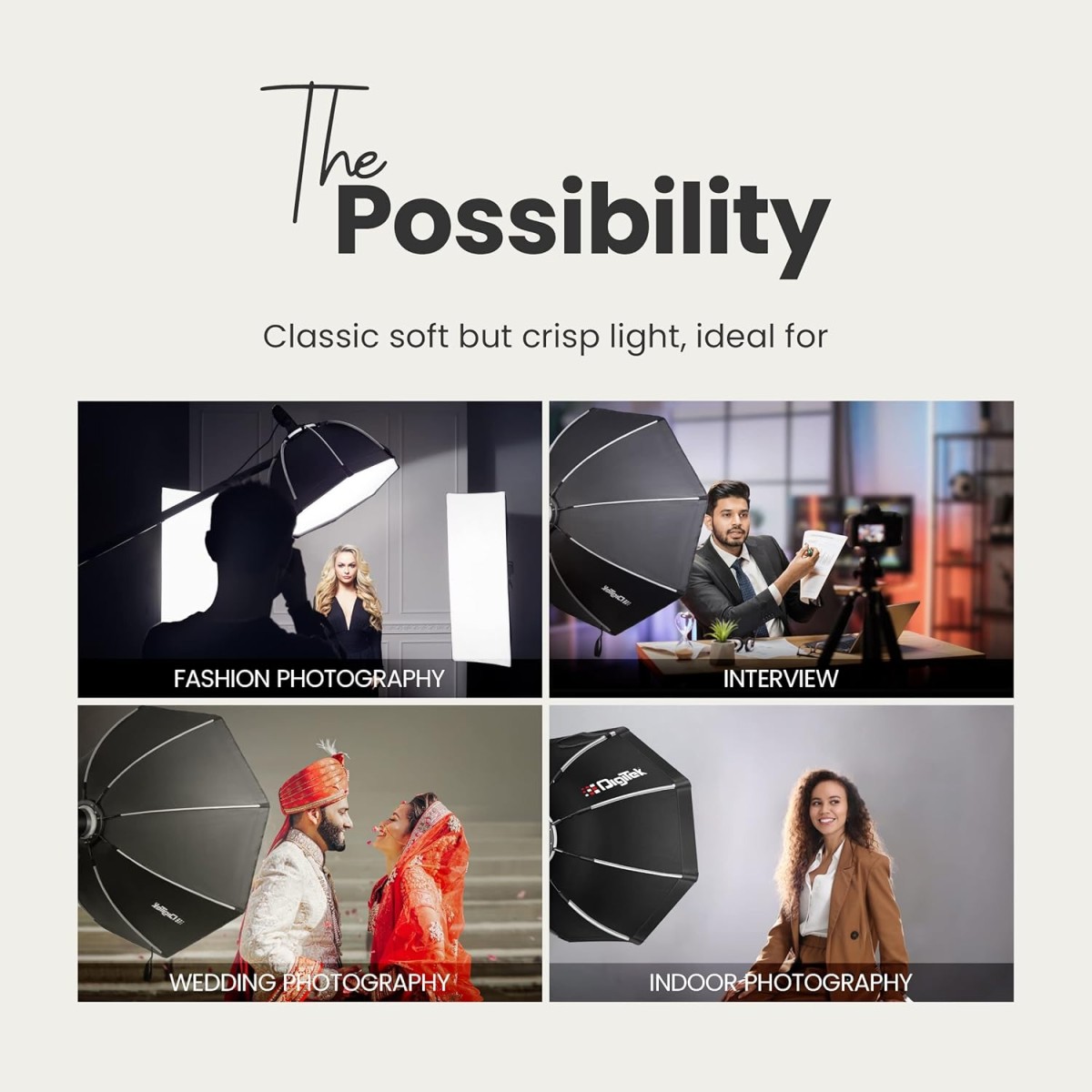 DIGITEK® (DSBH-065) Portable 65cm Octa Soft Box Kit with S2 Type Bracket, 2 White Diffuser, Silver Particle Baffle, Collapsible Nylon Cover, Carry Case, Compatible with Speedlights