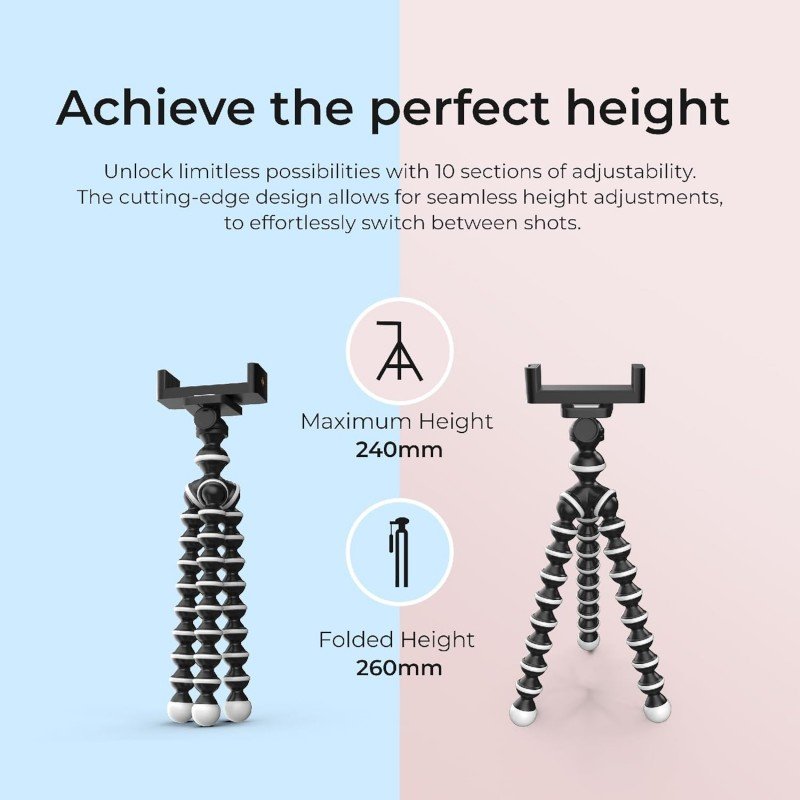 DIGITEK® (DTR 250 GT) 24cm Flexible Gorilla Mini Tripod with Phone Holder & Pan Head, 10 Sections Adjustment, 24cm Max Height, Cutting Edge Design, Reliable Grip, for Smartphones & Action Cameras DIGITEK® (DTR 250 GT) 24cm Flexible Gorilla Mini Tripod with Phone Holder & Pan Head, 10 Sections Adjustment, 24cm Max Height, Cutting Edge Design, Reliable Grip, for Smartphones & Action Cameras