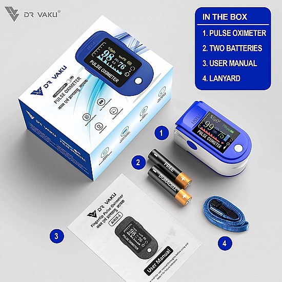 DR VAKU® Pulse Oximeter Fingertip LED Screen, Blood Oxygen Saturation Monitor Fingertip, Blood Oxygen Meter Finger Oximeter Finger with Pulse, O2 Monitor - Blue