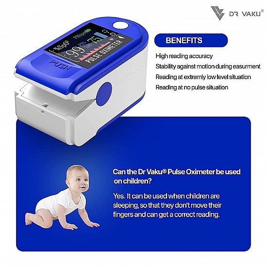 DR VAKU® Pulse Oximeter Fingertip LED Screen, Blood Oxygen Saturation Monitor Fingertip, Blood Oxygen Meter Finger Oximeter Finger with Pulse, O2 Monitor - Blue