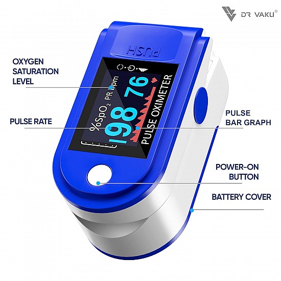 DR VAKU® Pulse Oximeter Fingertip LED Screen, Blood Oxygen Saturation Monitor Fingertip, Blood Oxygen Meter Finger Oximeter Finger with Pulse, O2 Monitor - Blue