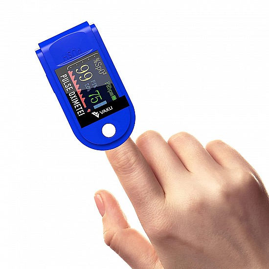 DR VAKU® Pulse Oximeter Fingertip LED Screen, Blood Oxygen Saturation Monitor Fingertip, Blood Oxygen Meter Finger Oximeter Finger with Pulse, O2 Monitor - Blue