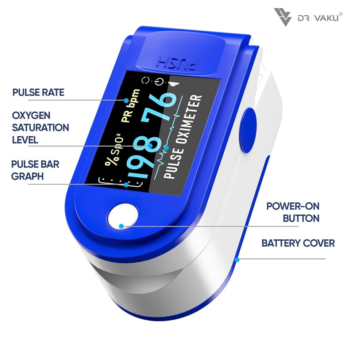 DR VAKU® Swadesi Pulse Oximeter Fingertip, Blood Oxygen Saturation Monitor Fingertip, Blood Oxygen Meter Finger– Blue