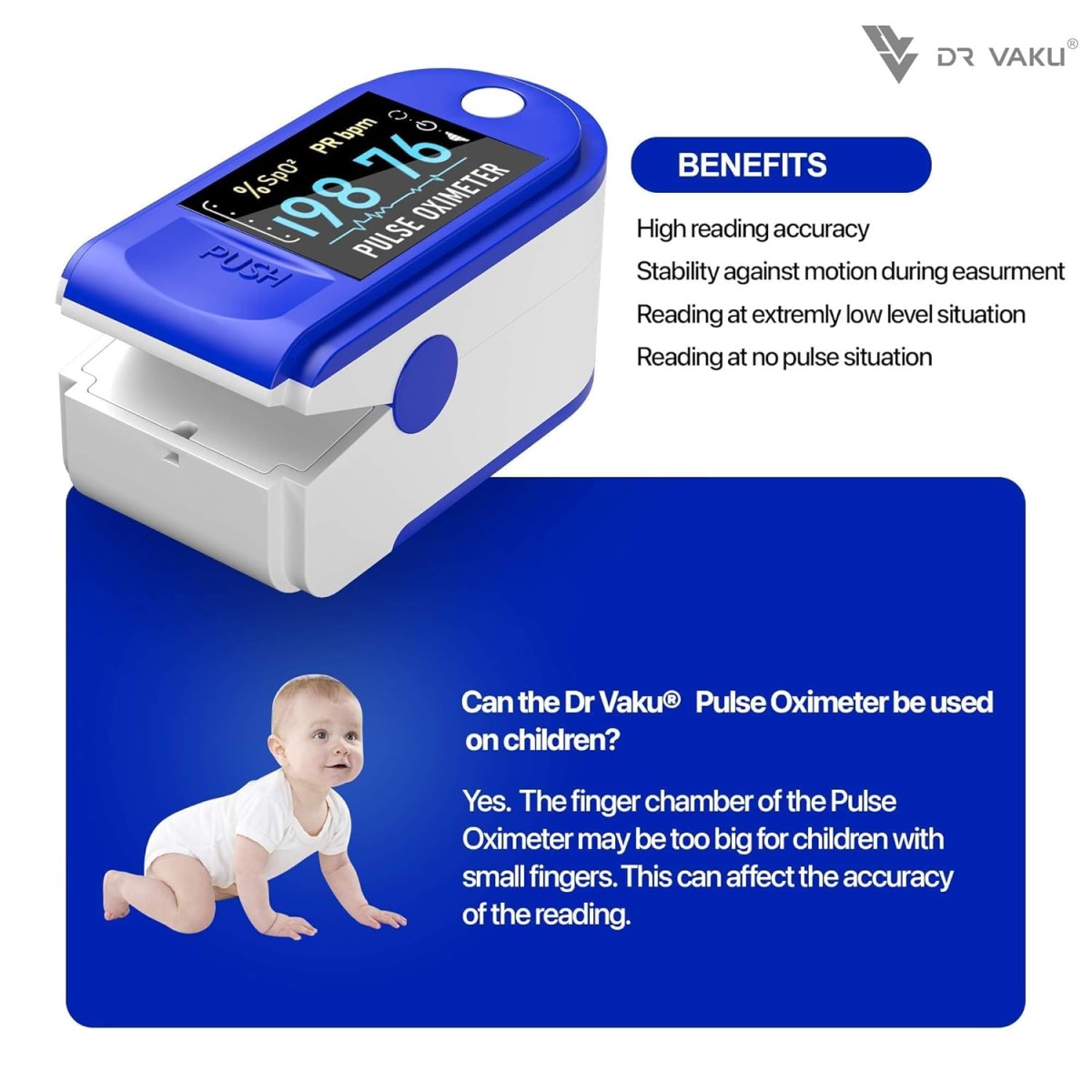 DR VAKU® Swadesi Pulse Oximeter Fingertip, Blood Oxygen Saturation Monitor Fingertip, Blood Oxygen Meter Finger– Blue