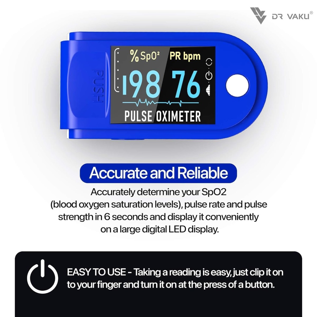 DR VAKU® Swadesi Pulse Oximeter Fingertip, Blood Oxygen Saturation Monitor Fingertip, Blood Oxygen Meter Finger– Blue