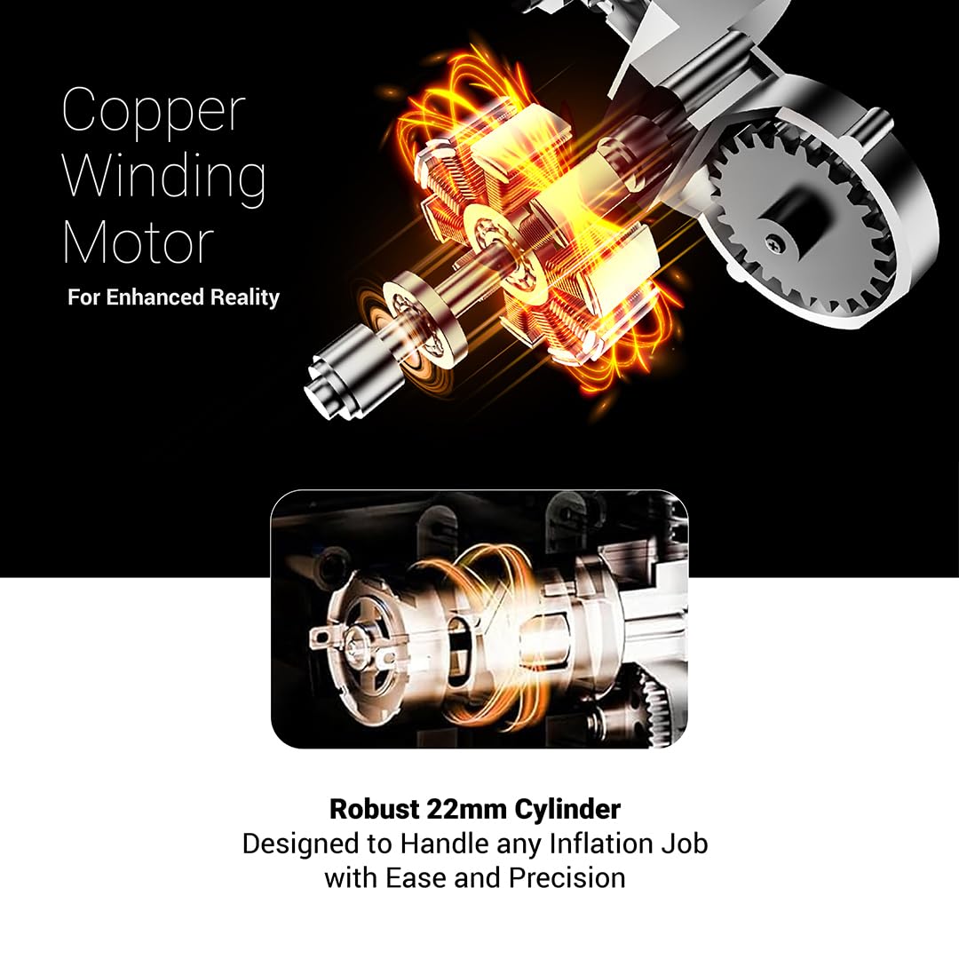 DYLECT Digital Tyre Inflator for Car, 12V DC, 22mm Cylinder, Upto 150 PSI, Portable Air Compressor Pump with LED Light, Auto Shut-Off, Sleek and Portable, Copper Winding, Fast Inflation, Carry Bag