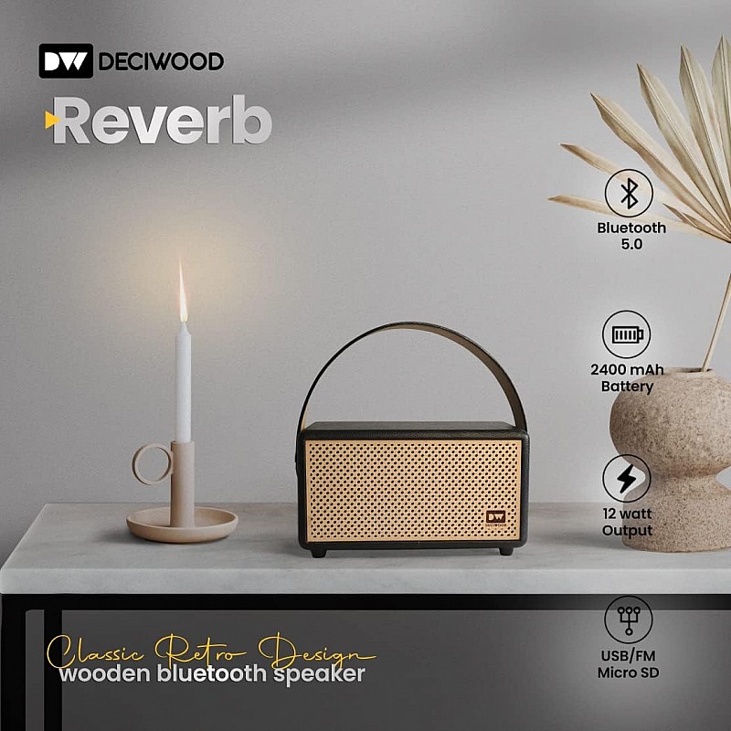 Deciwood Reverb 12W 5.0 Bluetooth Wireless Portable Wooden Speaker, 2400 mAh Battery, 25 Meters Wireless Range