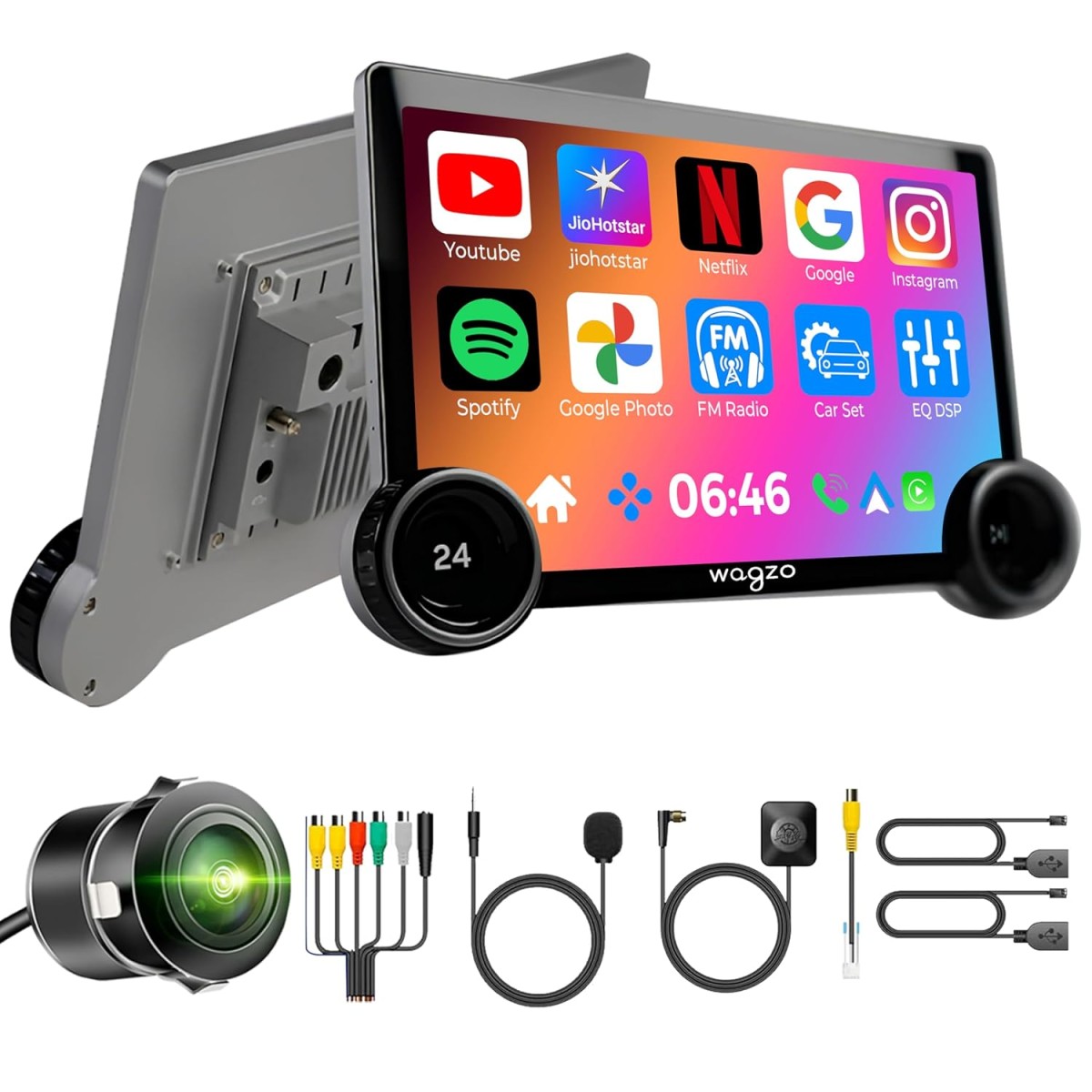 Diamond 2K Car Android System Touch Screen 4GB+64GB|4 Core|Wireless Carplay Adapter & Android Auto | Car Stereo |Universal All Cars| Including AHD Rear View Camera| 1+1 Years Warranty | WAD-06