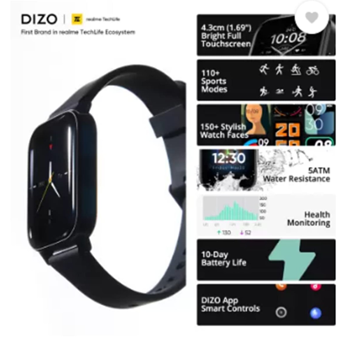 Dizo Watch 2 Sports (by realme TechLife) (Black Strap, Free Size)