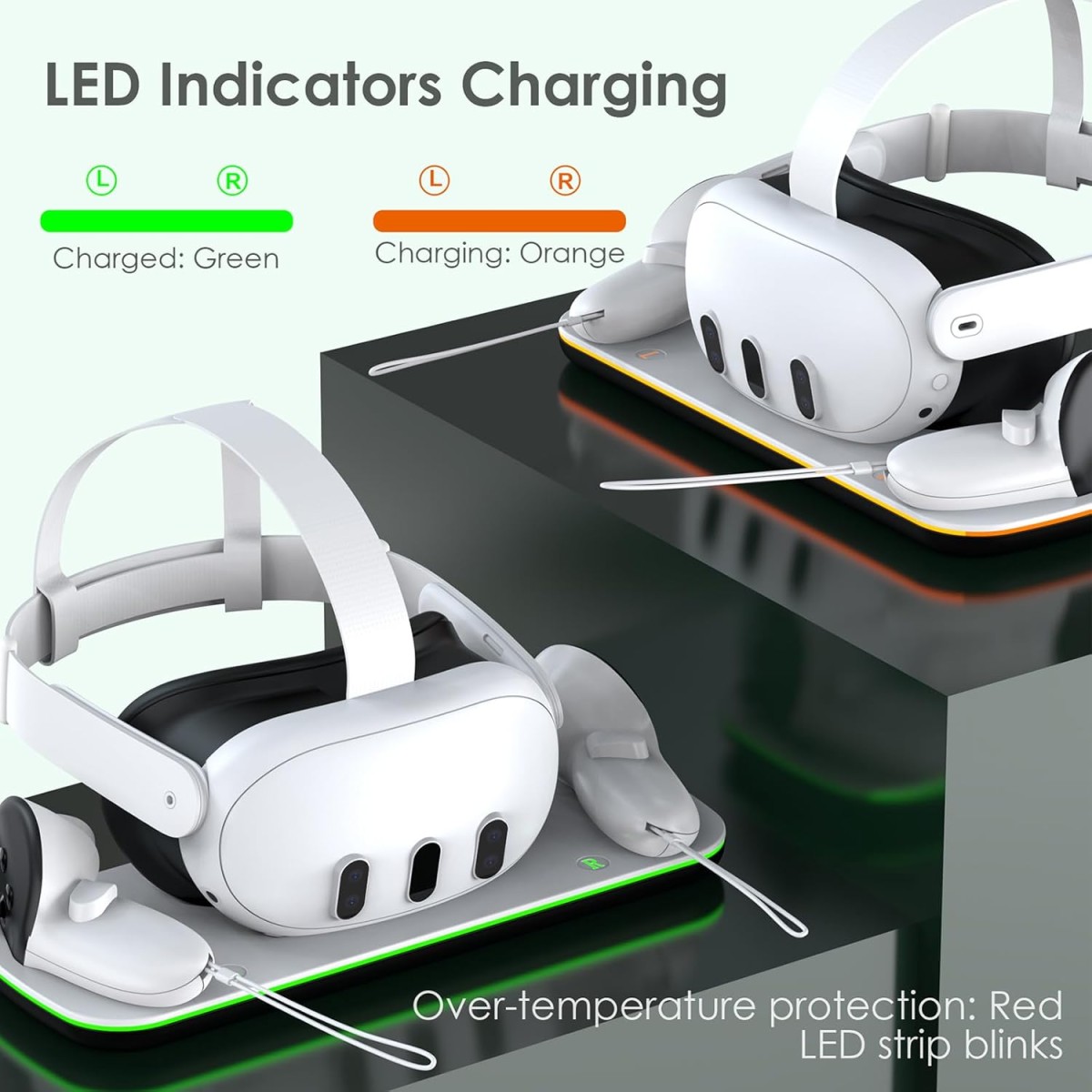 Dobe Charging Dock Station for Oculus Meta Quest 3 Headset and 2 Controllers,Fast VR Charging Station with LED Light [On/Off],VR Charger Display Stand (NO VR Headset Include)