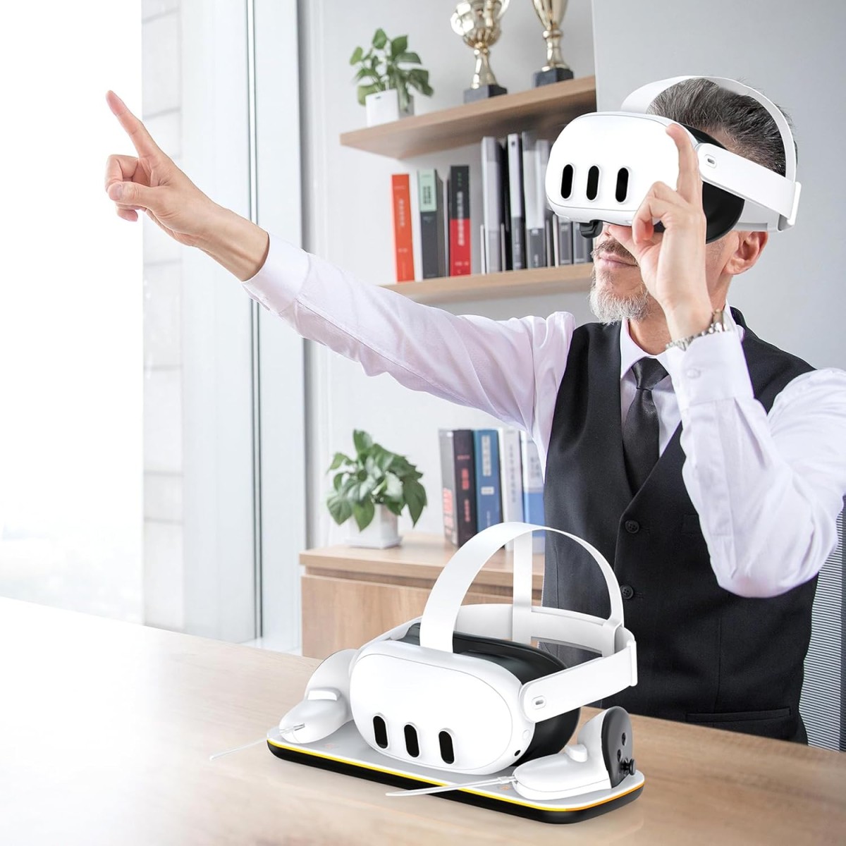 Dobe Charging Dock Station for Oculus Meta Quest 3 Headset and 2 Controllers,Fast VR Charging Station with LED Light [On/Off],VR Charger Display Stand (NO VR Headset Include)