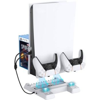 Dobe Cooling Station for PS5, Vertical Stand with Cooling Fan, Controller Charger Dock for PS5 Controller, 3 USB Ports, Retractable Bracket Tabletop Dobe Cooling Station for PS5, Vertical Stand with Cooling Fan, Controller Charger Dock for PS5 Controller, 3 USB Ports, Retractable Bracket Tabletop