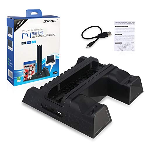 Dobe PS4/PS4 Slim/PS4 Pro Multifunctional Vertical Stand Cooling Fan Stand,PS4 Controller Charging Dock Station with 12PCS Games Storage for PS4/PS4 Slim, PS4 Pro Console Dobe PS4/PS4 Slim/PS4 Pro Multifunctional Vertical Stand Cooling Fan Stand,PS4 Controller Charging Dock Station with 12PCS Games Storage for PS4/PS4 Slim, PS4 Pro Console