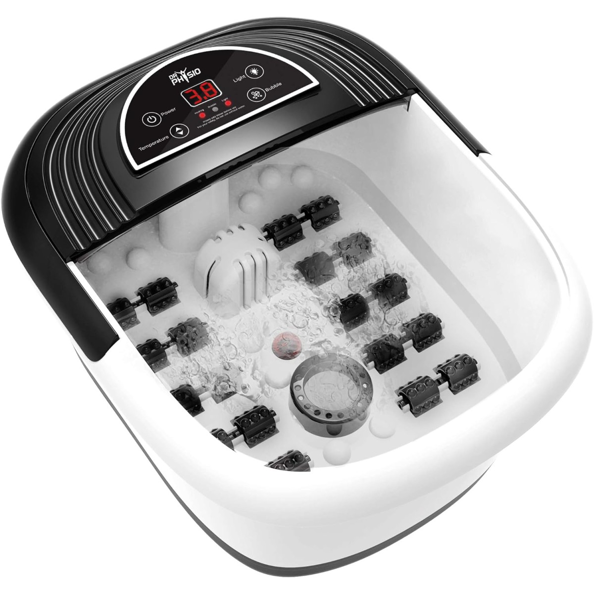 Dr Physio Electric Foot Spa Pedicure Massager Machine with Digital Screen, Bubble, 10 Massage Roller, Heat for Pain Relief-1025 (Black)