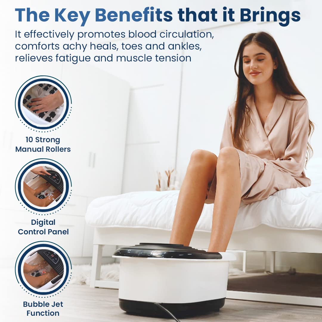 Dr Physio Electric Foot Spa Pedicure Massager Machine with Digital Screen, Bubble, 10 Massage Roller, Heat for Pain Relief-1025 (Black)