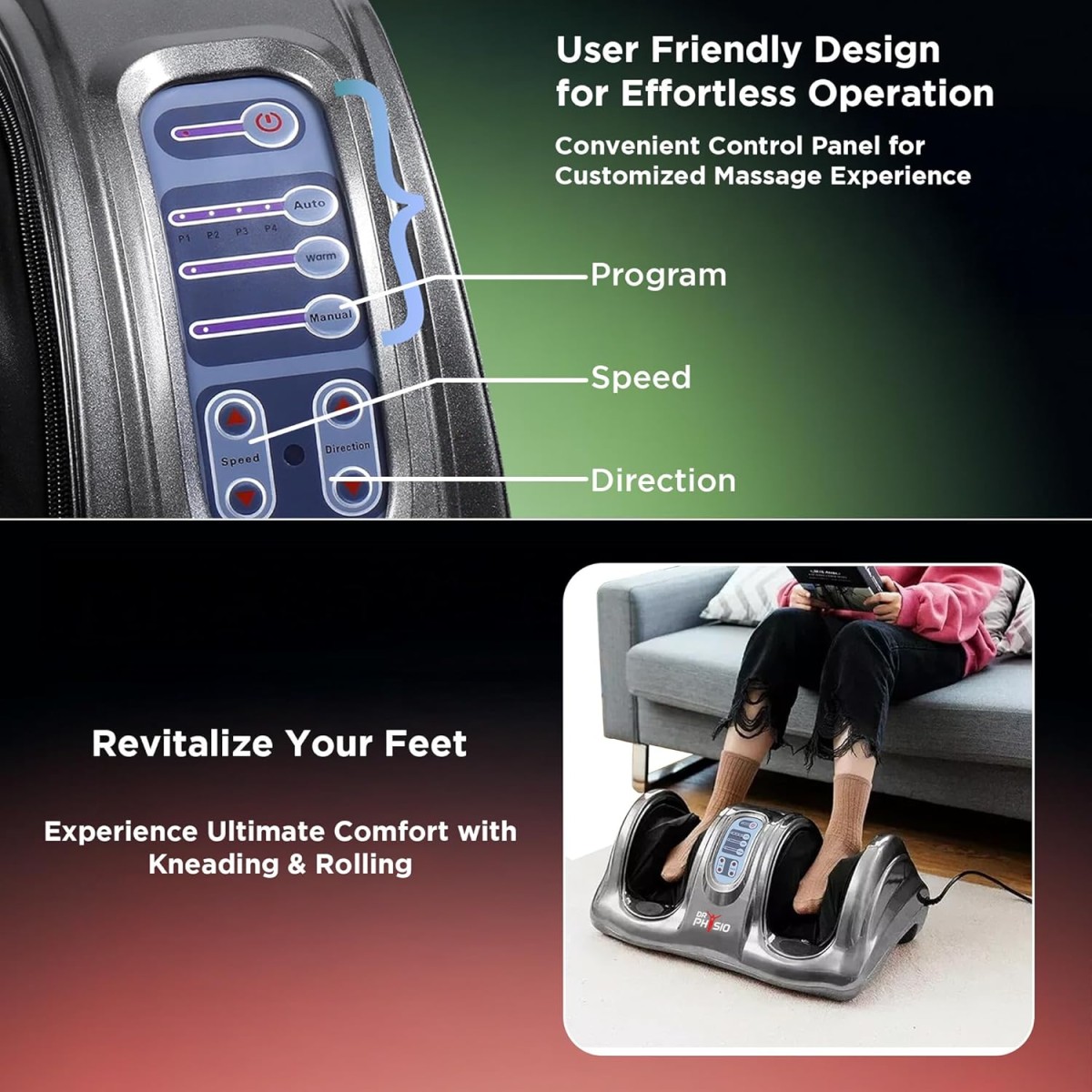 Dr Physio USA 1024 Electric Foot Massager Machine for Pain Relief, Muscle Relaxation & Improving Blood Circulation with Kneading Function, Calf & Leg Massager